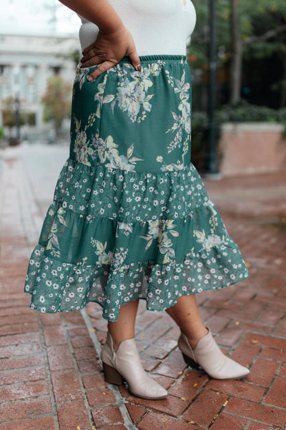 Zoe Floral Midi Skirt in Hunter Green